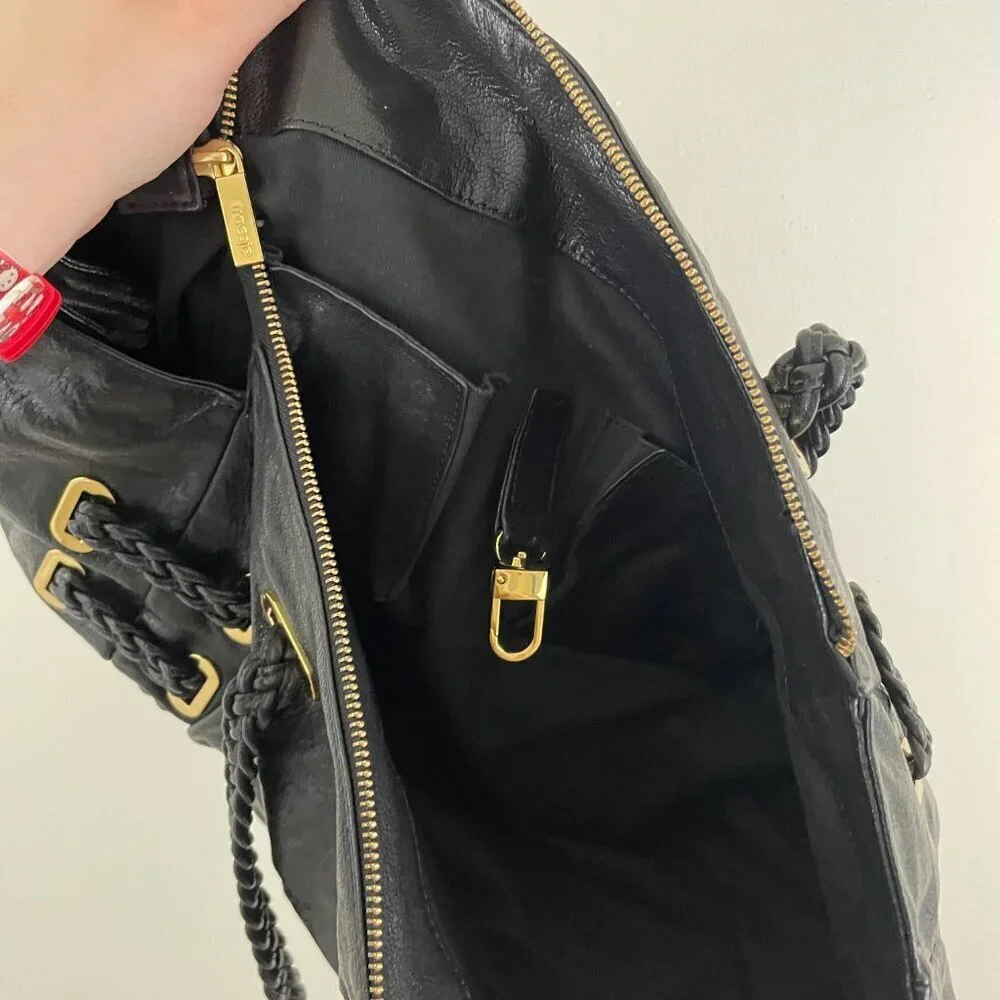 Treesje Black Leather Large Hobo Satchel Bag